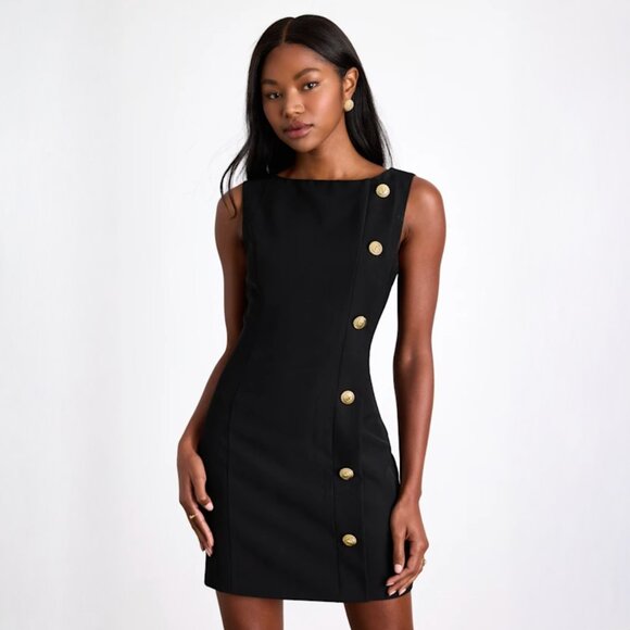 Lulus Dresses & Skirts - Lulus Paedyn Black Boat Neck Side Button Mini Dress NWT Size M
